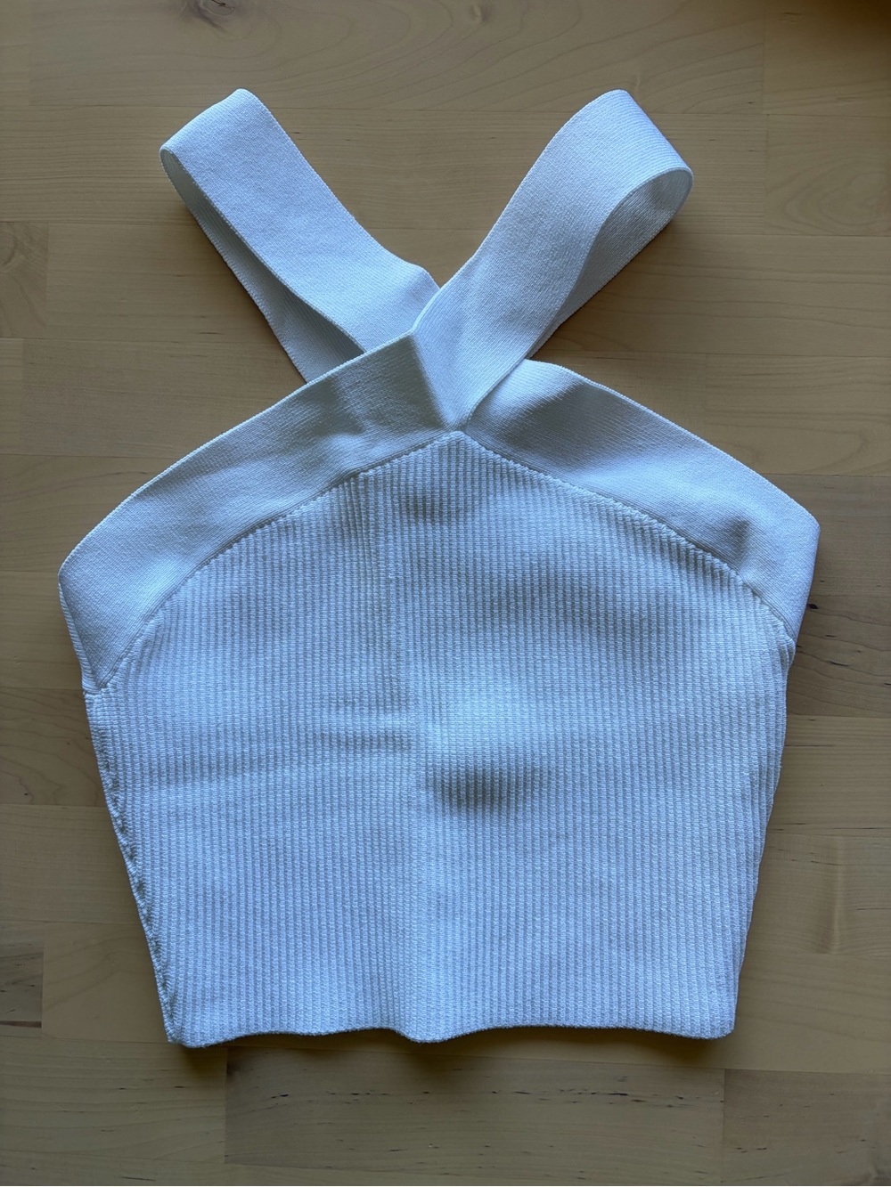 Babaton White Ribbed Cross-Back Crop Top